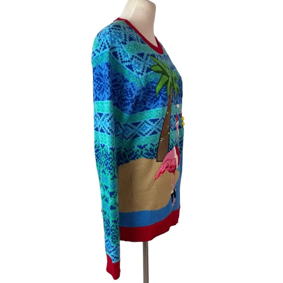 Jolly Sweaters Flamingo Palm Tree Tropical Ugly Christmas Sweater Medium - Picture 6 of 14